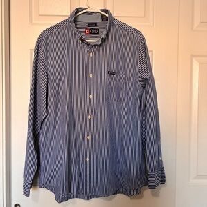 Chaps Men's Button Down Long Sleeve Shirt Blue and White Striped Sz XL